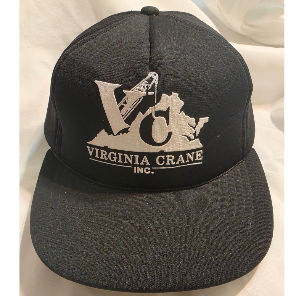 Vintage Yupoong Virginia‎ Crane Inc Snapback Hat Black Foam Trucker Cap